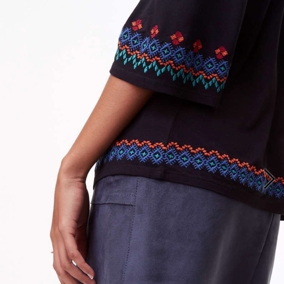 LOFT Border Embroidered Off the Shoulder top black - Picture 2 of 3